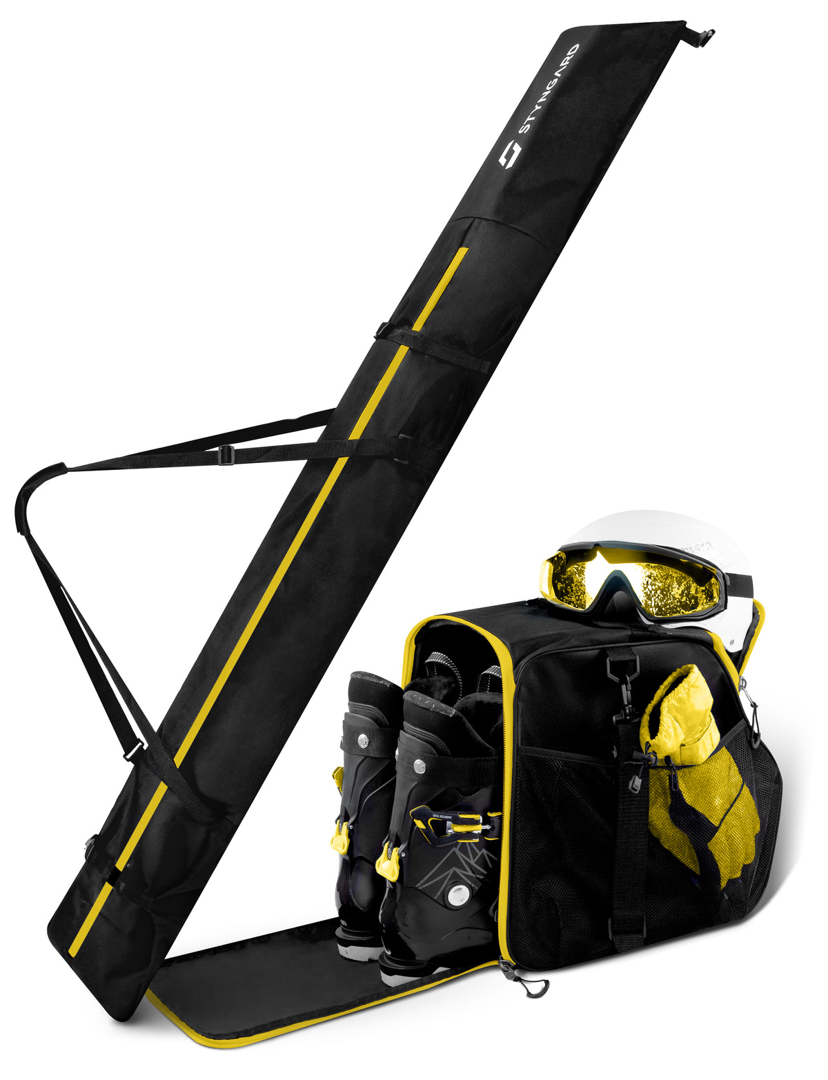 Styngard Skitasche SÖLDEN (mit Rucksackfunktion), Skischuhtasche mit Helmfach und belüftetem Stiefelfach [54 L], Skisack